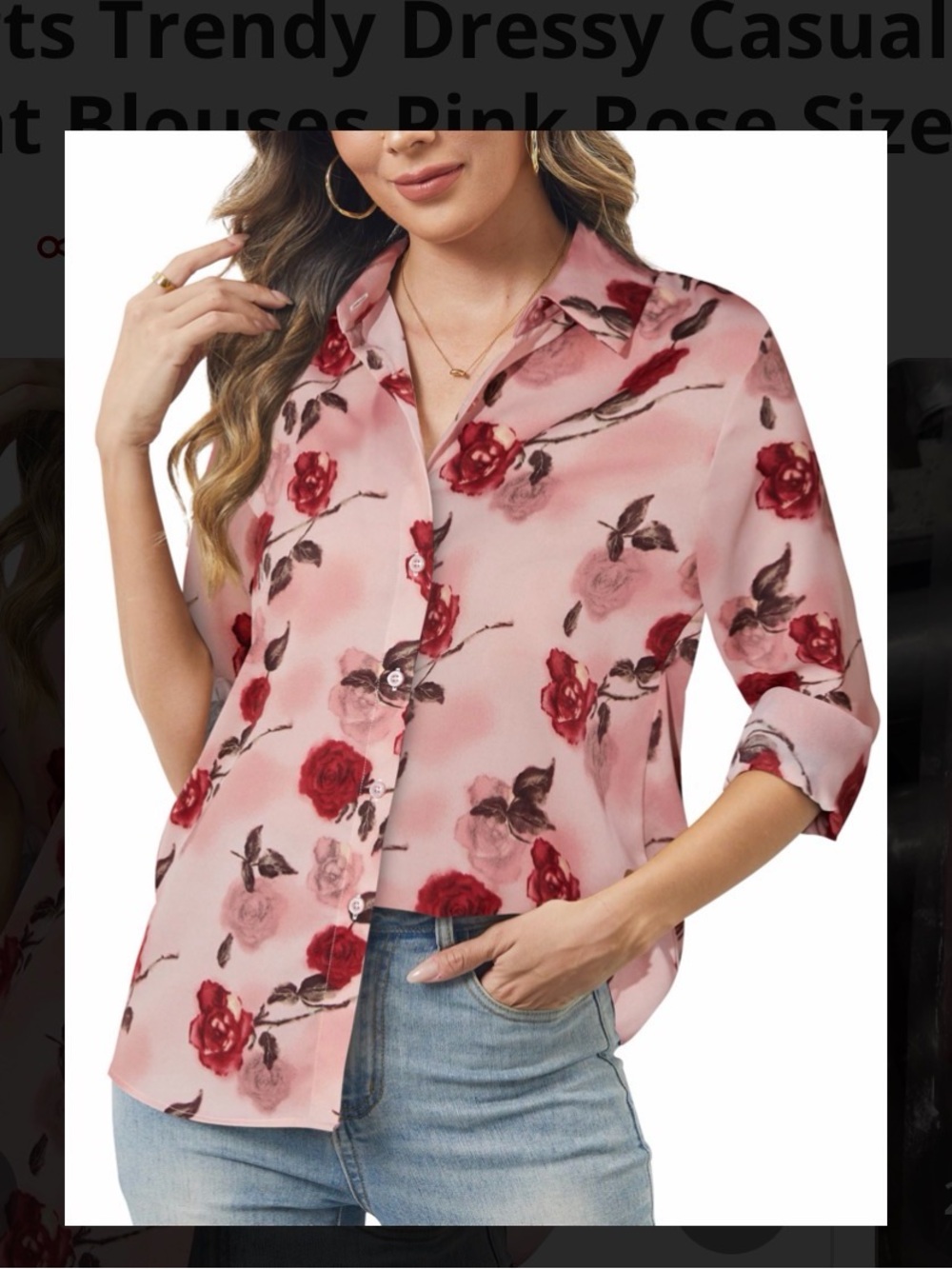 Pink Floral Button-Down Blouse - Women's Casual Shirt Small